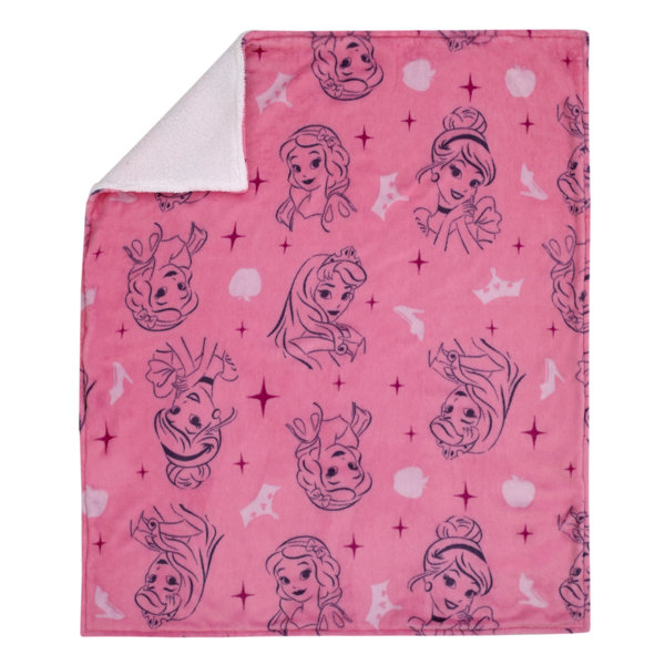 Disney Princess Pink And Purple Tiaras Super Soft Sherpa Baby Blanket